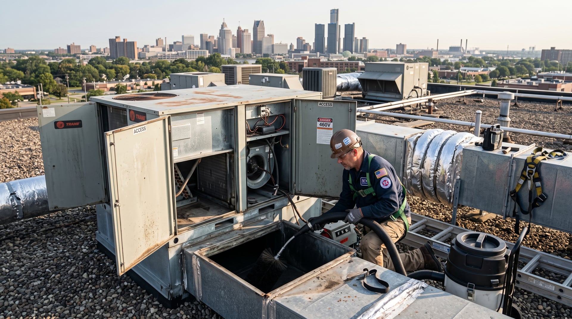 Rooftop HVAC unit service on a commercial building — BH Air Duct Cleaning Metro Detroit, Metro Detroit, MI