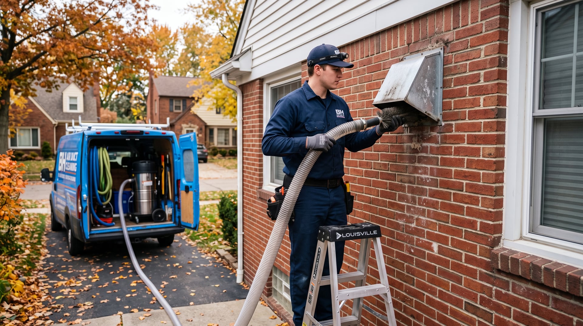 Exterior dryer vent hood being cleared of lint — BH Air Duct Cleaning Metro Detroit, Metro Detroit, MI
